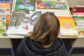 child girl in library books