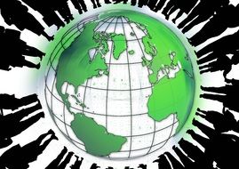 drawn globe on a black white background