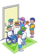 drawn crowd of tourists at the office