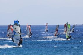 People do windsurfing on the sea