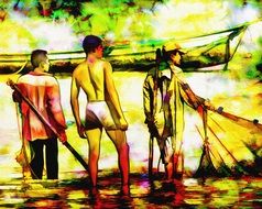 fishing boat, people as a drawing