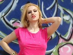 blonde posing on graffiti background