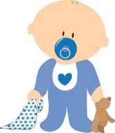 newborn baby with a teddy bear as a graphic illustration on white background