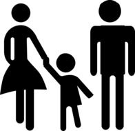 family with one child, stick figures, black icon