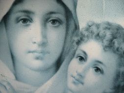 faces of virgin maria and child jesus, painting