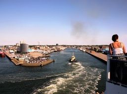 woman on a ship at the port of Amsterdam