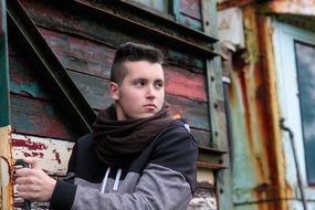 boy posing by the wagon