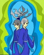 Gemini, the Twins, oriental style drawing
