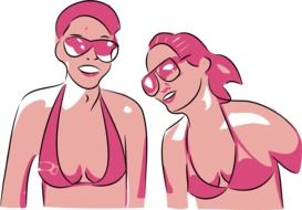 two pink girls in bikini drawing