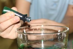 green drops diluted in water for use in painting