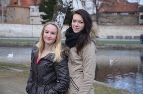 two girls in park, friends