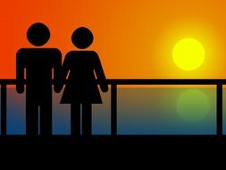 Couple on the beach in the evening clipart