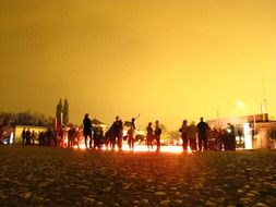 People near the lights in evening