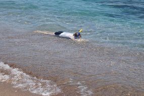child dives in the sea