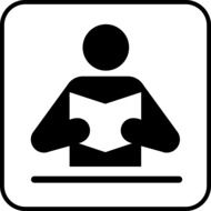 Black and white icon of the man reading manual