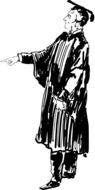 black and white graphic image of a judge in a mantle