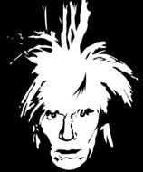 black and white drawing of andy warhol