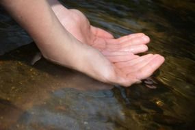 guy picks up water with his palms