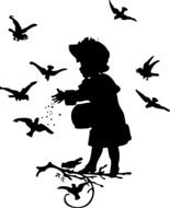 Clip art of girl feeding birds silhouette