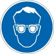 blue sign with a face in glasses