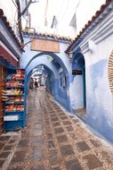 townscape of empty blue street in morocco