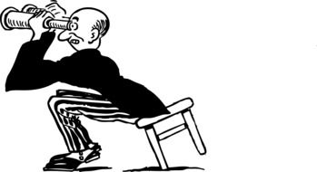 drawing of a man on a chair looking through binoculars