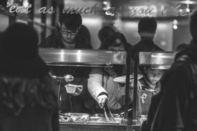 black and white photo of a Chinese eatery