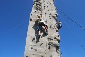 climbing on a rock wall