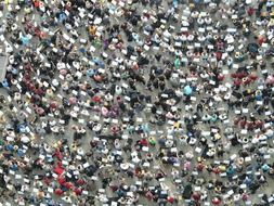 ariel view of people with trombones on the Cathedral square