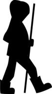 hiker, small girl with stick, silhouette