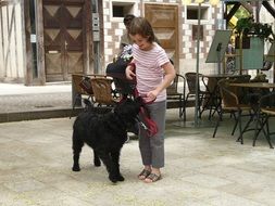 happy girl with black dog