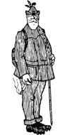 old man with stick and cigarette, hiker, illustration