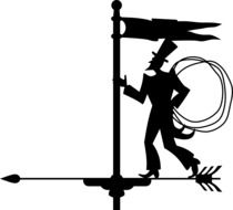 silhouette drawing of a chimney sweep on the roof