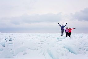 tourists on the frozen lake huron