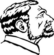 black and white clipart of a profile of a bearded man