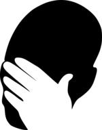 silhouette of a man's head covering up with a hand