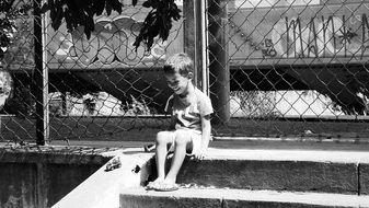 Black and white photo of the childhood