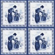 Antique holland tiles, man and child girl with flowers