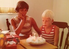 cake with candles for children's birthday, retro photo