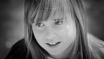 girl smiling black and white picture