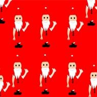 many santa clauses on red background drawing