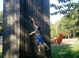 woman on the climbing wall outdoor
