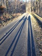 shadow of family on road, parents with child