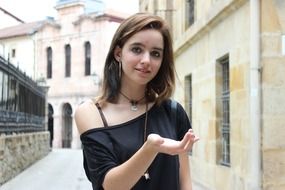 portrait of a girl with outstretched hand