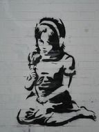 Black and white Graffiti of the girl on the wall