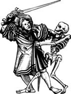 fight of a knight from a skeleton in a graphic representation