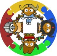 cartoon animals holding hands in colorful circle