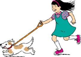 Ä°llustration of girl running with a colorful dog at white background