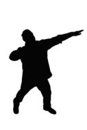 Black silhouette of an athlete in the shot throwing on white background