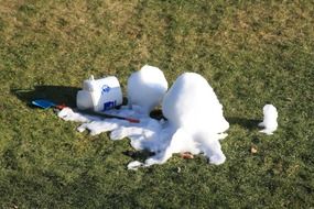 Melting snow on grass